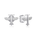 Срібні пусети Літак з фіанітами  JB03508-E/12/1