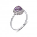Срібна каблучка з аметистом і фіанітами (1581/9р-AMT)