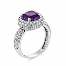 Срібна каблучка з аметистом і фіанітами (1583/9р-AMT)