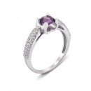 Срібна каблучка з аметистом і фіанітами (1743/9р-AMT)
