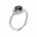 Срібна каблучка з димчастим кварцом і фіанітами (1596/9р)