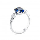 Срібна каблучка з гідротермальним сапфіром і фіанітами (1486/1р-HSPH)