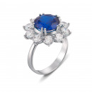 Срібна каблучка з гідротермальним сапфіром і фіанітами (1622/9р)