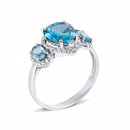 Срібна каблучка з кварцом London blue і фіанітами (1748/1р-QLB)