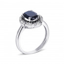 Срібна каблучка з сапфіром і фіанітами (1526чб/1р-NSPH)