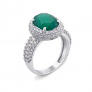 Срібна каблучка з зеленим агатом і фіанітами (1592/9р-GAG)