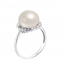 Срібна каблучка з перлиною і фіанітами (1767/9р-PWT)