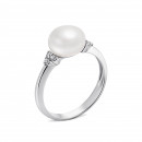 Срібна каблучка з перлиною і фіанітами (1789/1р-PWT)