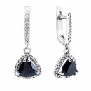Срібні сережки-підвіски з сапфіром та фіанітами (2137/1р-NSPH)