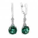 Срібні сережки-підвіски з зеленим кварцом і фіанітами (2184/1р-QGR)