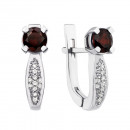 Срібні сережки з гранатом і фіанітами (2172/9р-GAR)