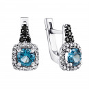 Срібні сережки з кварцом London blue і фіанітами (2190чб/1р-QLB)