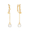 Срібні сережки-кафи з фіанітами та перлами  TE-489-S-E/20/2010