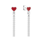Срібні сережки-підвіски Серце з емаллю та фіанітами (EA63017)