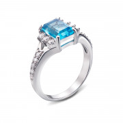Срібна каблучка з блакитним кварцом і фіанітами (1656/9р)