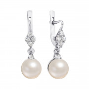 Срібні сережки з перлами і фіанітами (2210/9р-PWT)