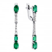 Срібні сережки-підвіски з зеленим агатом і фіанітами (2913/9р-GRAG)