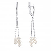 Срібні сережки-підвіски з перлами і фіанітами (2336/1р-PWT)
