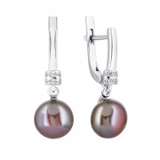 Срібні сережки-підвіски з перлами і фіанітами (2436чб/1р-PBL)