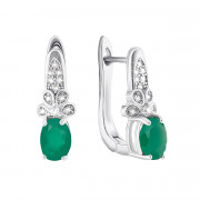 Срібні сережки з зеленим агатом і фіанітами (Тд0063/агат-E)
