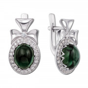 Срібні сережки з зеленим кварцом і фіанітами (2203/9р)