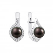 Срібні сережки з перлами і фіанітами (2264/9р-PBL)