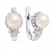 Срібні сережки з перлами і фіанітами (2266/9р-PWT)