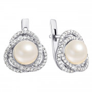 Срібні сережки з перлами і фіанітами (2302/9р-PWT)