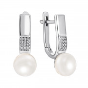 Срібні сережки з перлами і фіанітами (2365/1р-PWT)