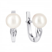 Срібні сережки з перлами і фіанітами (2442/1р-PWT)