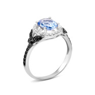 Срібна каблучка з кварцом Tanzanite і фіанітами (1518чб/1р-QTANZ)