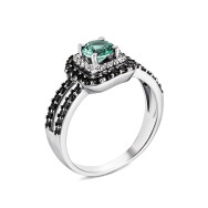 Срібна каблучка з зеленим кварцом та фіанітами (1546чб/1р-QGR)