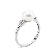 Срібна каблучка з перлиною та фіанітами (1799/1р-PWT)