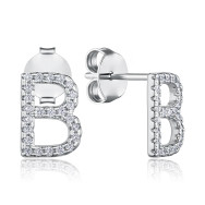 Срібні пусети літера В з фіанітами 1EA92175-E/12/1