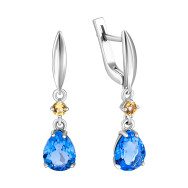 Срібні сережки-підвіски з цитрином і кварцом Tanzanite (2289/1р-QTANCIT)