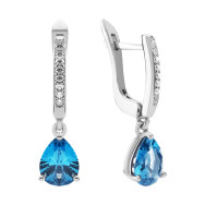 Срібні сережки з кварцем London blue і фіанітами (2529/1р-QLB)