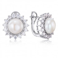 Срібні сережки з перлами та фіанітами (40819/12/1/3836)