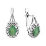 Срібні сережки зі смарагдом та фіанітами (647/смарагд с род)