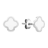 Срібні пусети Конюшина з емаллю (957С б/з.Біл.Rh)