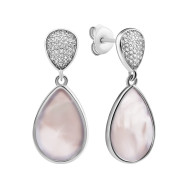 Срібні сережки-підвіски з перламутром та фіанітами (SZDE16410)