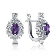 Срібні сережки з аметистом та фіанітами 40422/12/1/5901