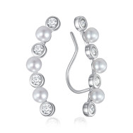 Срібні кафи з фіанітами та перлами B04133-E/12/21127