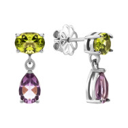 Срібні сережки-підвіски з перідотом та аметистом (с1309Rh)