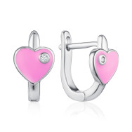Срібні сережки Серце з емаллю та фіанітом  DE06216-E/12/563