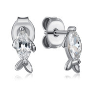 Срібні сережки-пусети Рибка з фіанітом (SE00818-E/12/1)