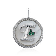 Срібна підвіска Буква "E" з фіанітами та перламутром (MP14292A-P/12/4498)