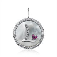 Срібна підвіска "Буква L" з фіанітами та перламутром (MP14294A-P/12/4489)