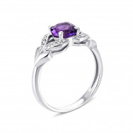 Срібна каблучка з аметистом і фіанітами (1474/1р-AMET)