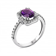 Срібна каблучка з аметистом і фіанітами (1550/1р-AMET)
