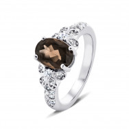 Срібна каблучка з димчастим кварцом і фіанітами (Тд0063/раух-R)
